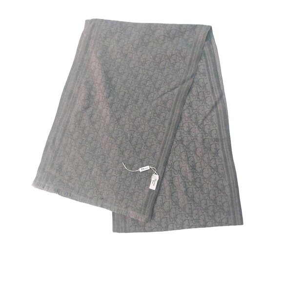 Vintage Christian Dior Monogram Dark Gray & Light Gray Fall Winter Scarf Scarves - Picture 2 of 10